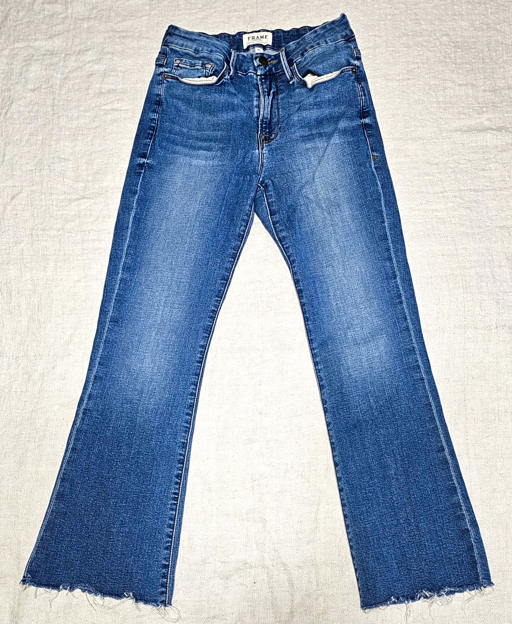 FRAME Women's Bootcut Jeans Medium Wash Blue Denim Raw Hem 5-Pocket Size 27